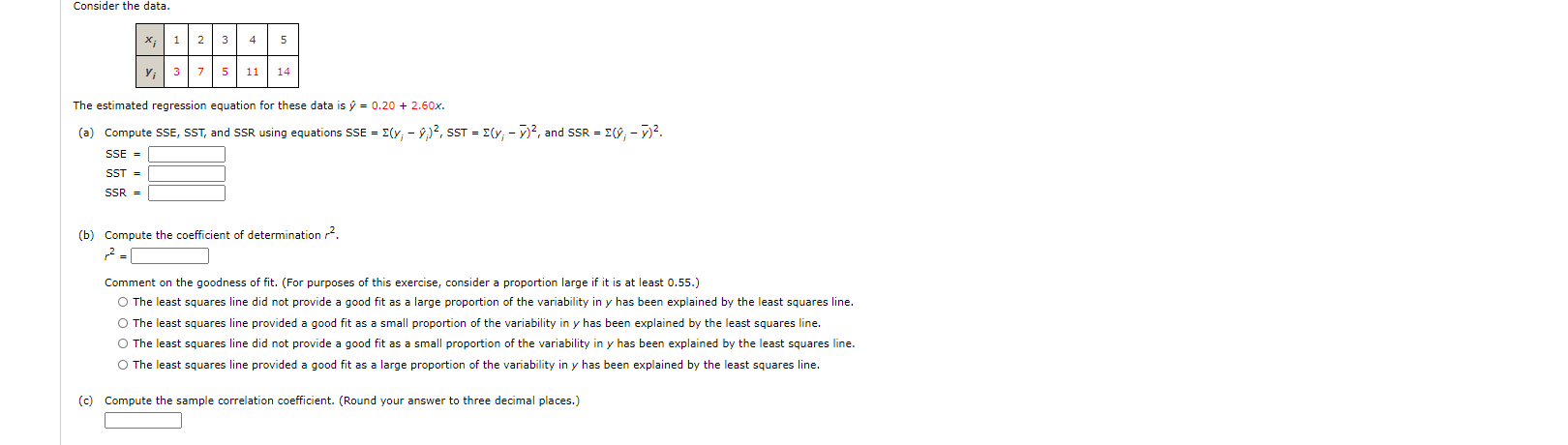 Solved Consider the data. x 1 2 3 4 5 3 7511 14 The | Chegg.com