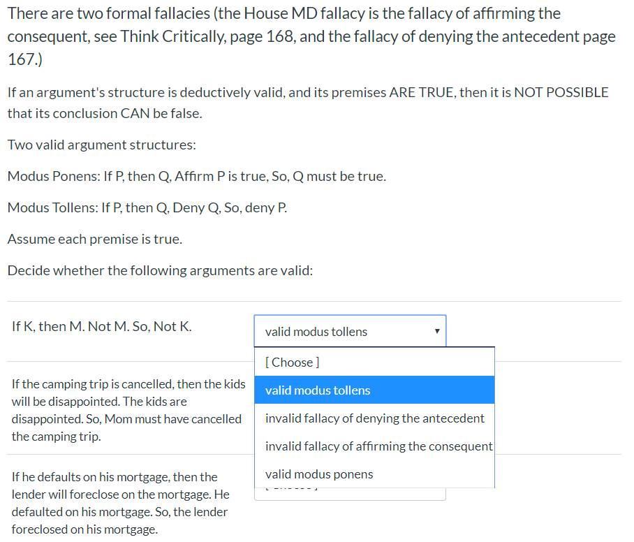 Solved There Are Two Formal Fallacies (the House MD Fallacy | Chegg.com