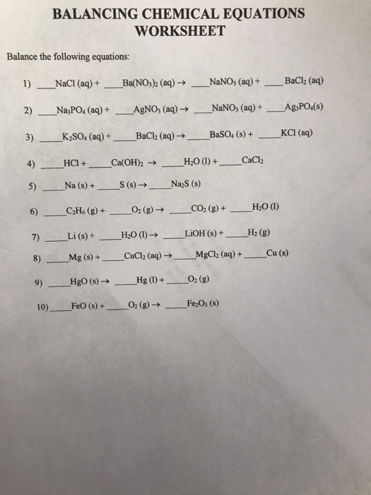 Solved BALANCING CHEMICAL EQUATIONS WORKSHEET Balance the | Chegg.com