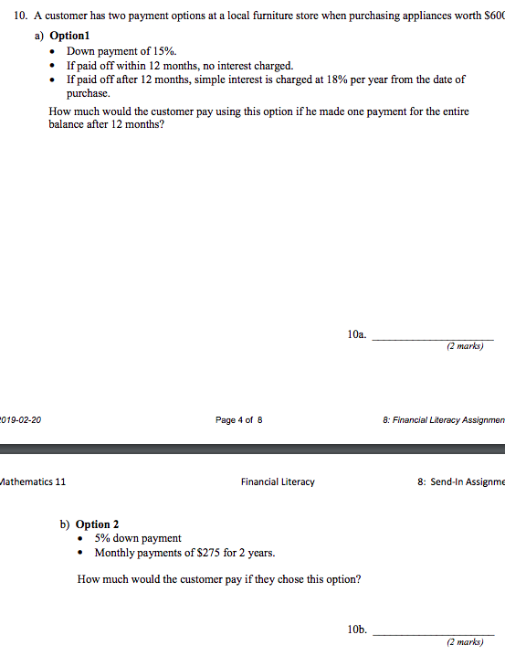 Solved 10. A customer has two payment options at a local