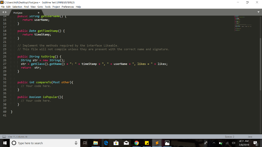 Solved 2- Post Write the implementation of the class Post. | Chegg.com