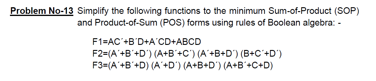 Solved Problem No-13 Simplify The Following Functions To The | Chegg.com