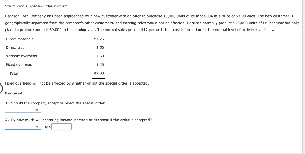Solved Structuring a Special-Order Problem Harrison Ford | Chegg.com