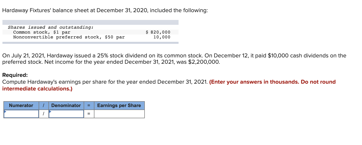 Solved Hardaway Fixtures' balance sheet at December 31, | Chegg.com