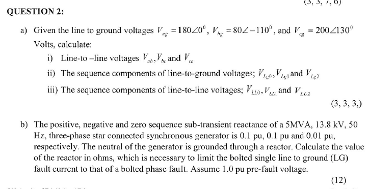 Solved a) Given the line to ground voltages | Chegg.com