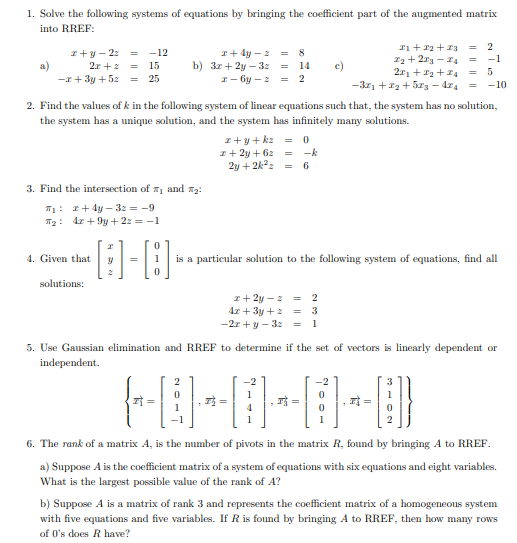 Solved 1. Solve the following systems of equations by | Chegg.com