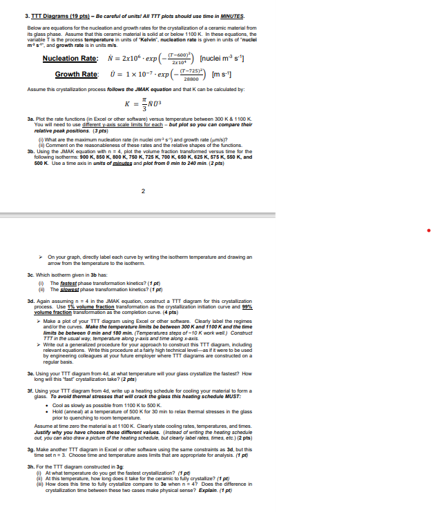 Solved 3. TTT Diagrams (19 pts) - Be careful of units! All | Chegg.com