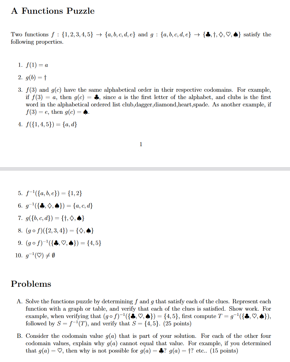 Solved A Functions Puzzle Two Functions F 1 2 3 4 5 Chegg Com