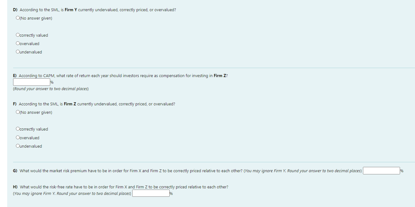 Solved Suppose Firms X Y And Z Have The Expected Returns Chegg Com