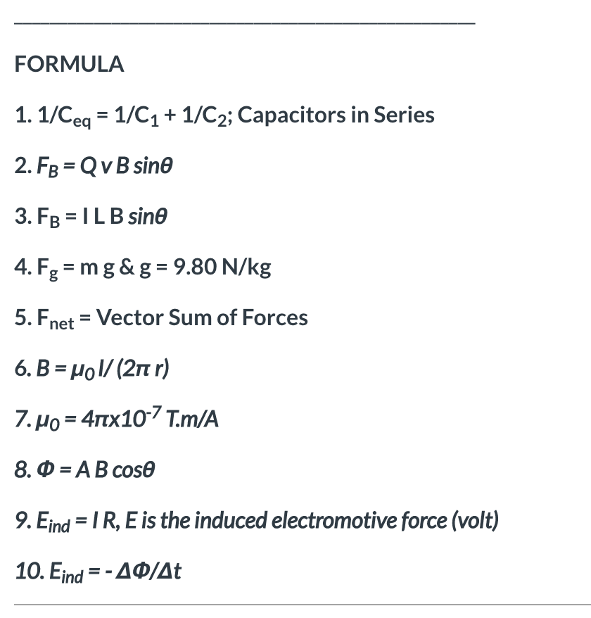 Solved FORMULA 1. 1/Ceq = 1/C1 + 1/C2; Capacitors in Series | Chegg.com