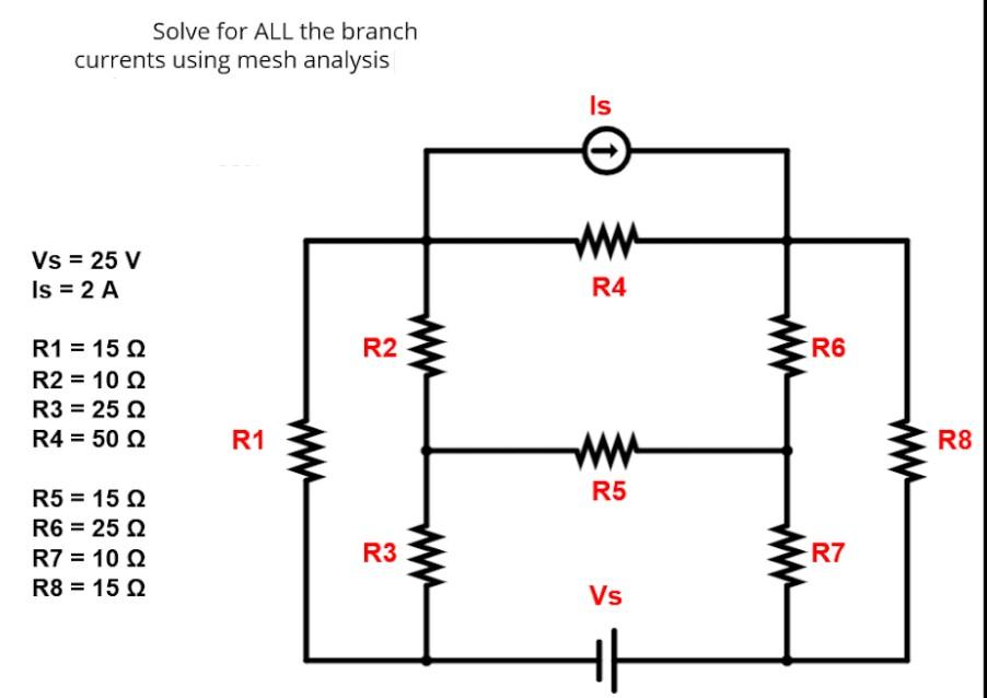 Solved Solve for ALL the branch currents using mesh analysis | Chegg.com