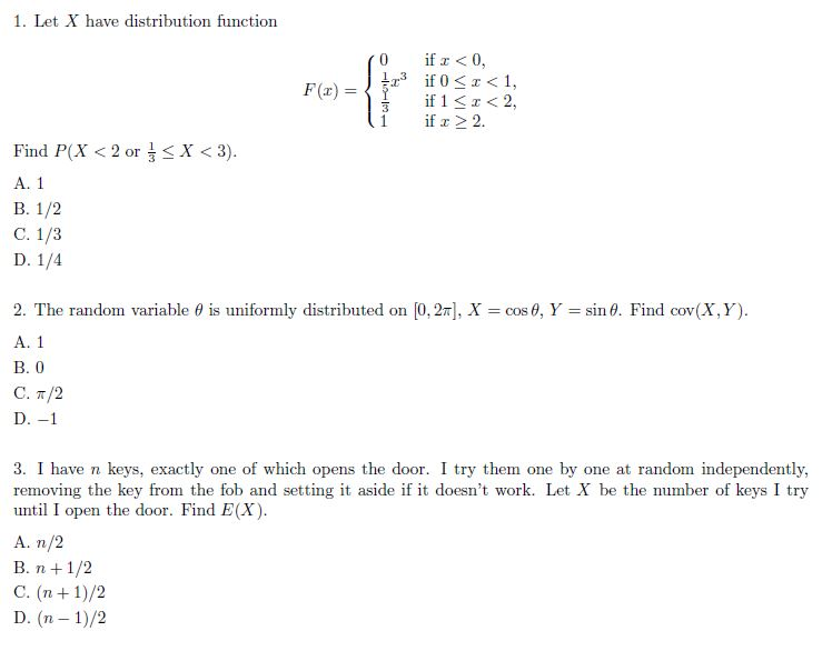 Solved 1 Let X Have Distribution Function F X Manting Chegg Com