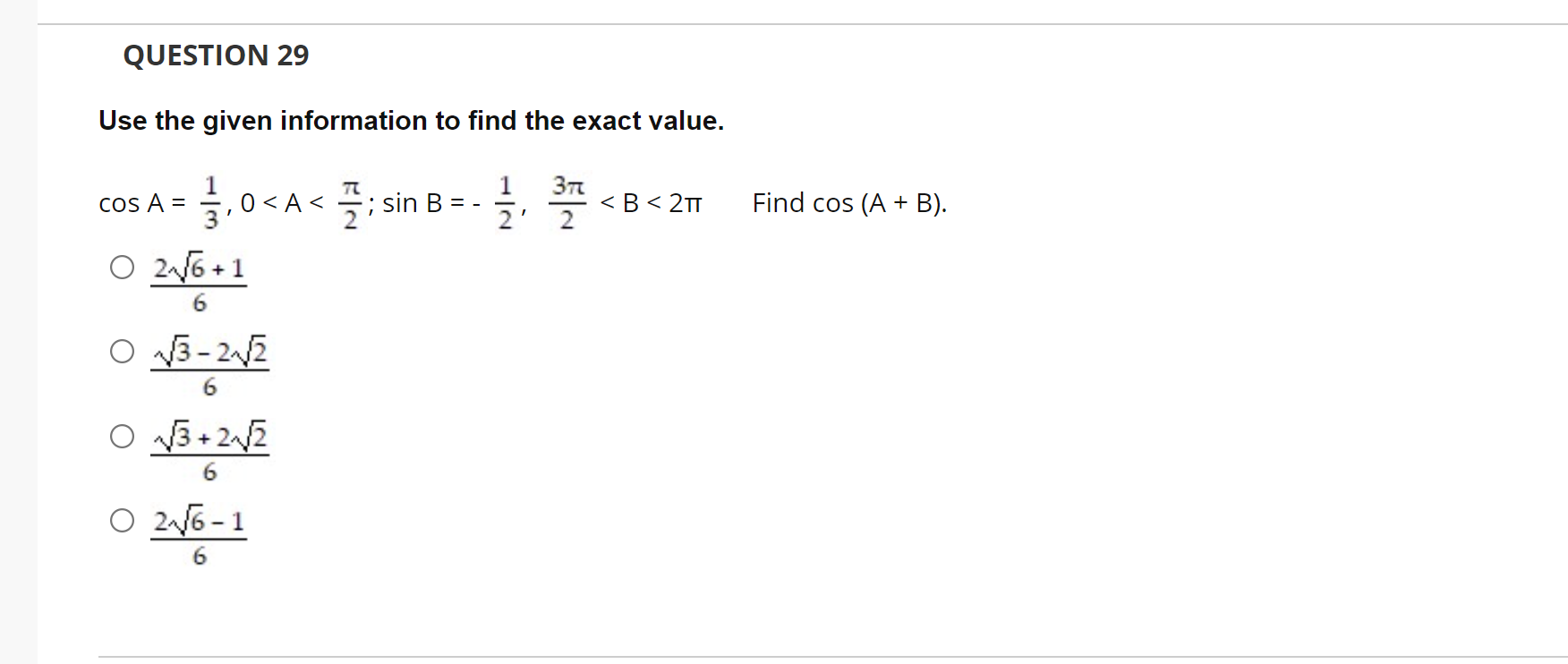 Solved QUESTION 29 Use the given information to find the | Chegg.com