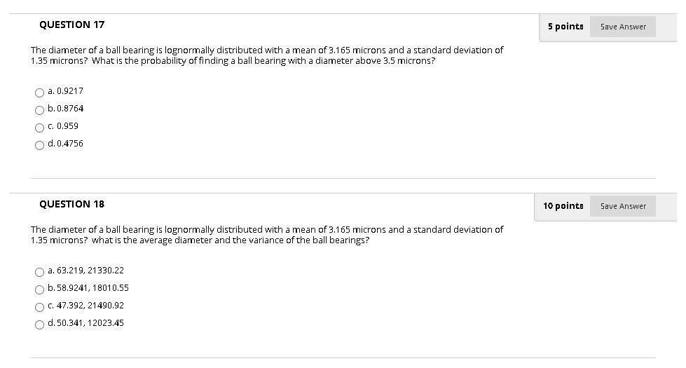 Solved QUESTION 17 5 points Save Answer The diameter of a | Chegg.com