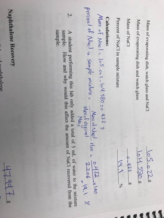 Solved Mass of evaporating dish, watch glass and NaCl _____