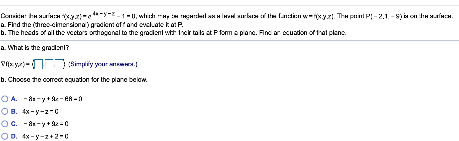 Solved Consider The Surface F X Y Z E4x Y Z 1 0 Which Chegg Com