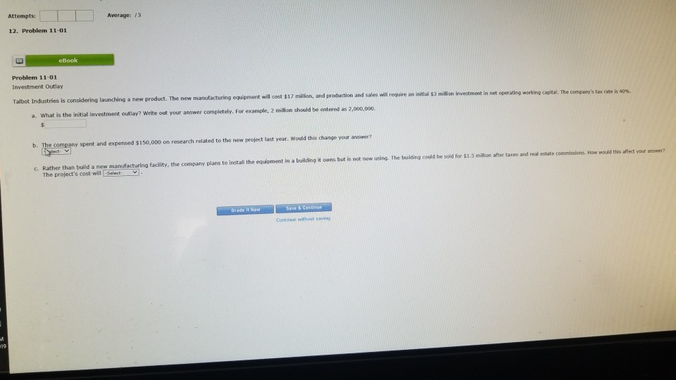 Solved Average: 13 12. Problem 11-01 eBook Problem 11 01 | Chegg.com