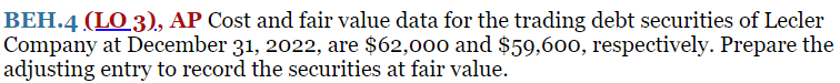 Solved BEH.4 (LO 3), AP Cost and fair value data for the | Chegg.com