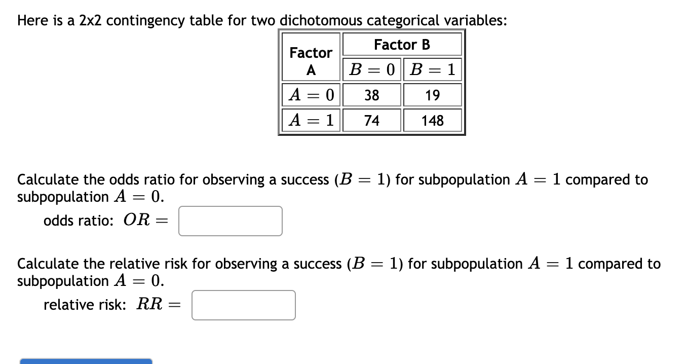 Solved Here is a 2x2 contingency table for two dichotomous | Chegg.com