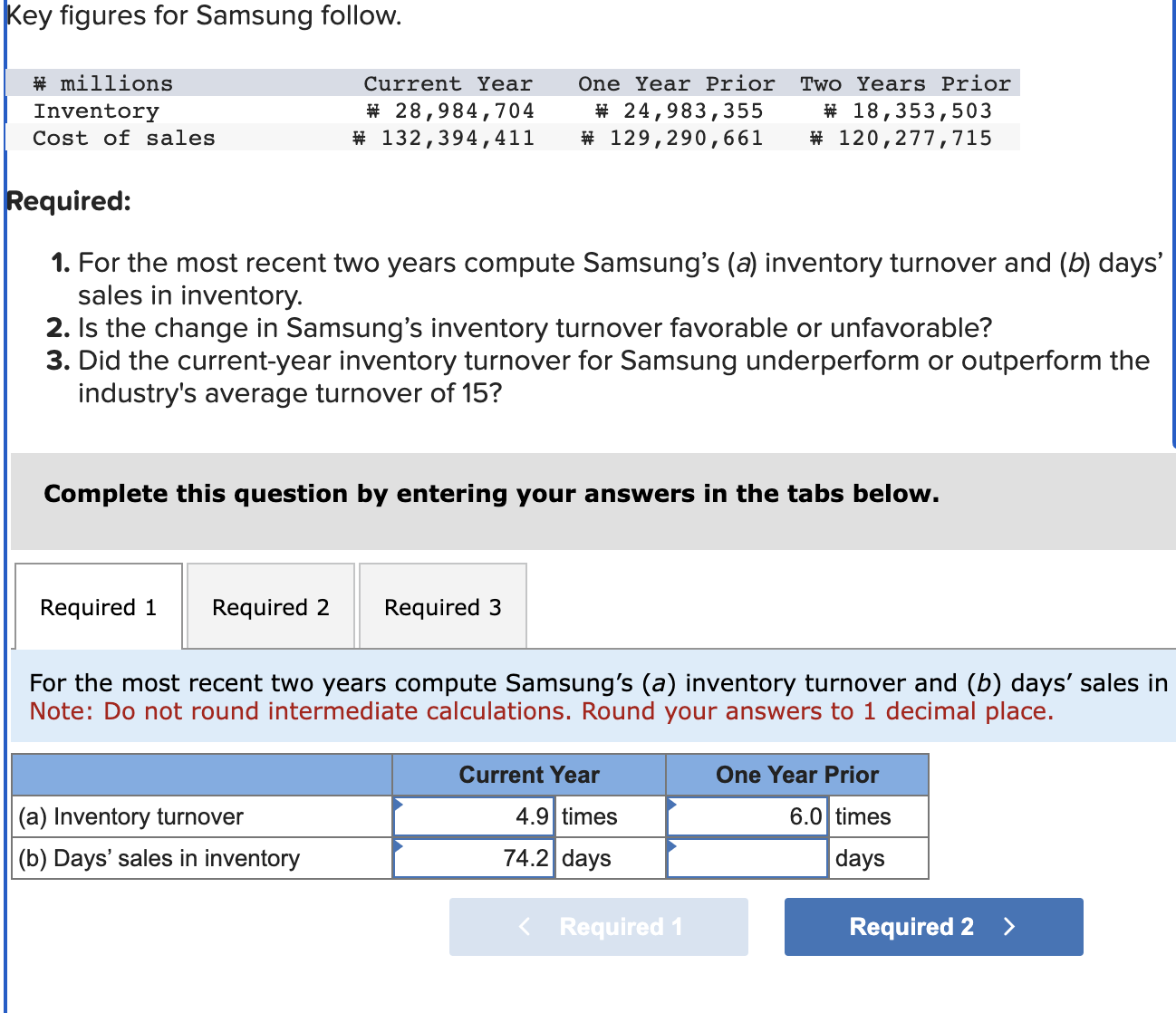 Solved Key figures for Samsung follow. Required: 1. For the | Chegg.com