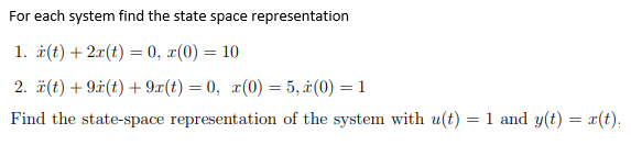 Solved For each system find the state space representation | Chegg.com