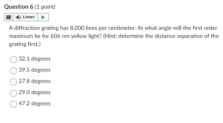Solved A diffraction grating has 8,000 lines per centimeter. | Chegg.com