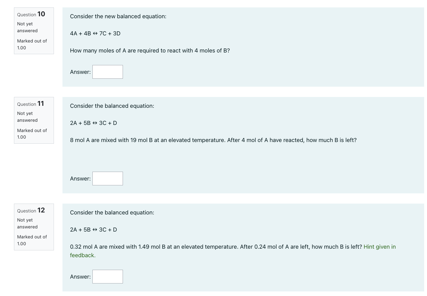 Solved Consider the new balanced equation: 4A+4B↔7C+3D How | Chegg.com