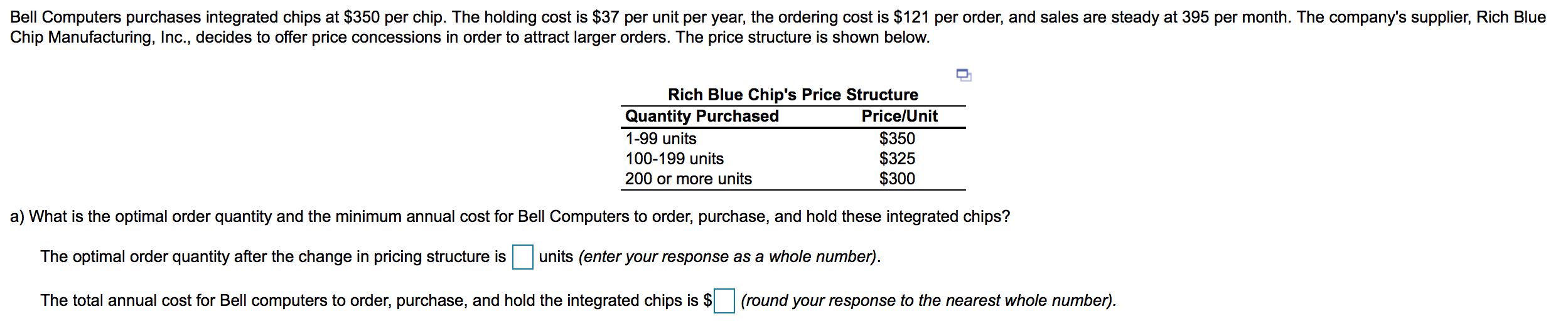 Solved Bell Computers purchases integrated chips at $350 per | Chegg.com