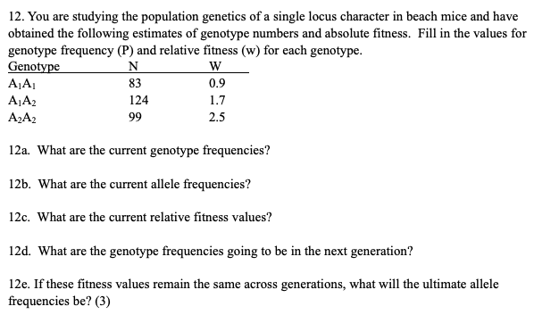 Solved 12. Calculate the allele frequency of A and a in the | Chegg.com