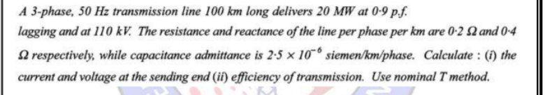 Solved A 3-phase, 50 Hz transmission line 100 km long | Chegg.com