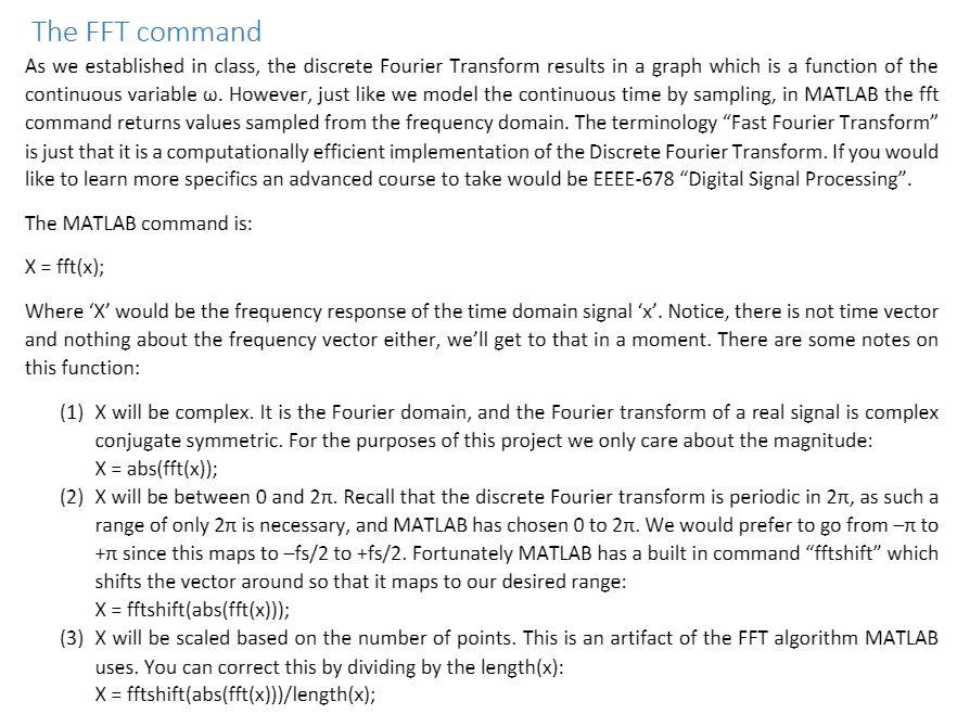 The FFT command As we established in class, the | Chegg.com