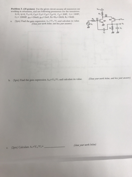 Solved Problem 3. (25 points) For the given circuit assume | Chegg.com