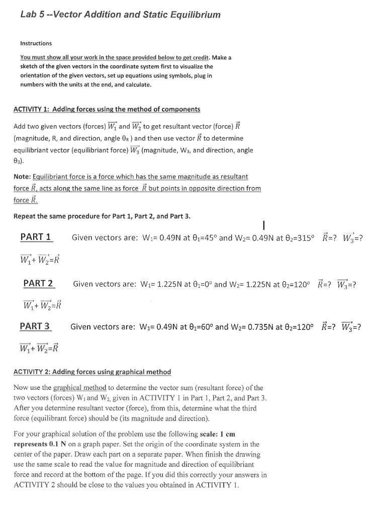 Solved Lab 5 Vector Addition and Static Equilibrium