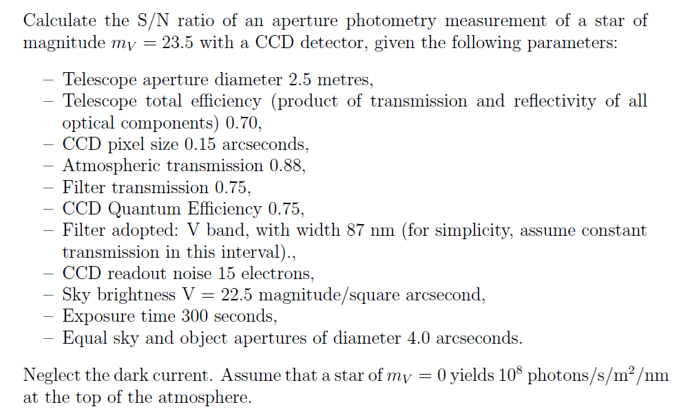 Calculate the S/N ratio of an aperture photometry | Chegg.com