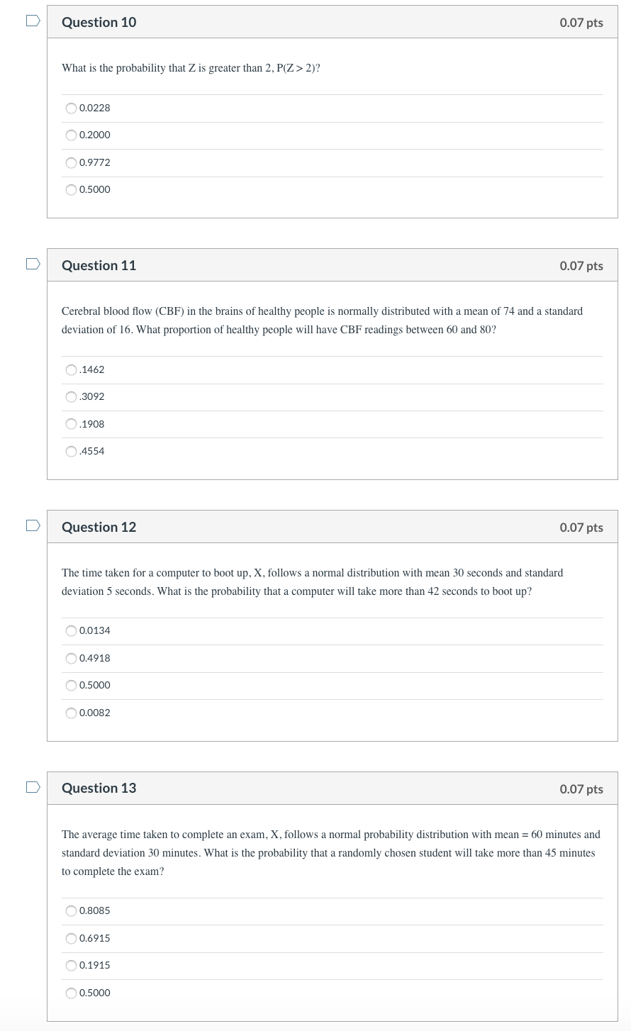 Solved Question 10 0.07 pts What is the probability that Z | Chegg.com