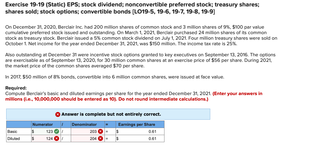 Solved Exercise 19-19 (Static) EPS; Stock Dividend; | Chegg.com