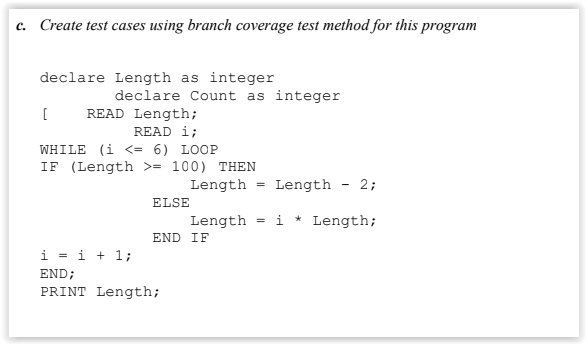 Testing Software Branch Method Class Create test cases using branch coverage test method | Chegg.com