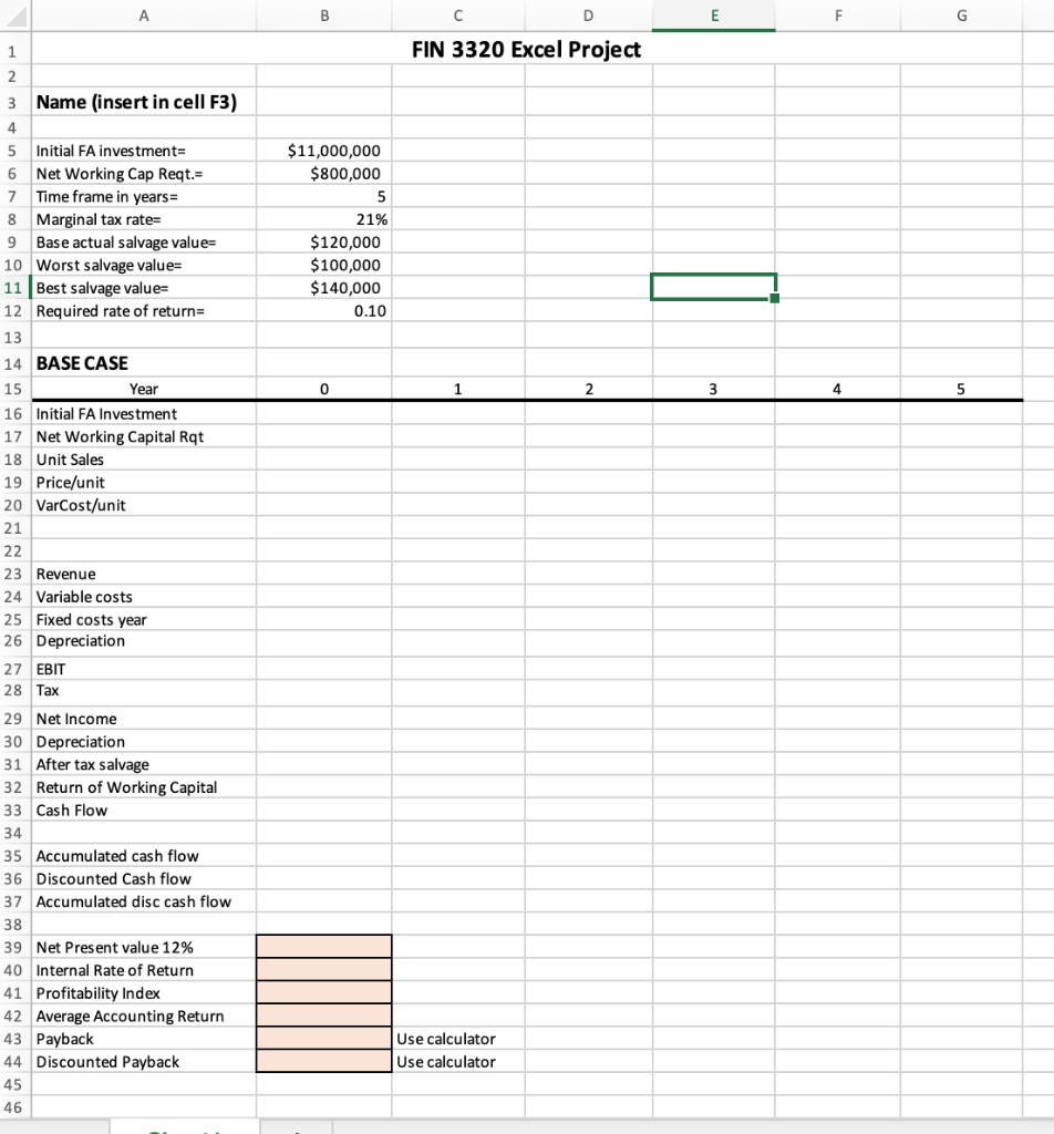 Solved FIN 3320 -- Excel Project Use Excel to evaluate the | Chegg.com