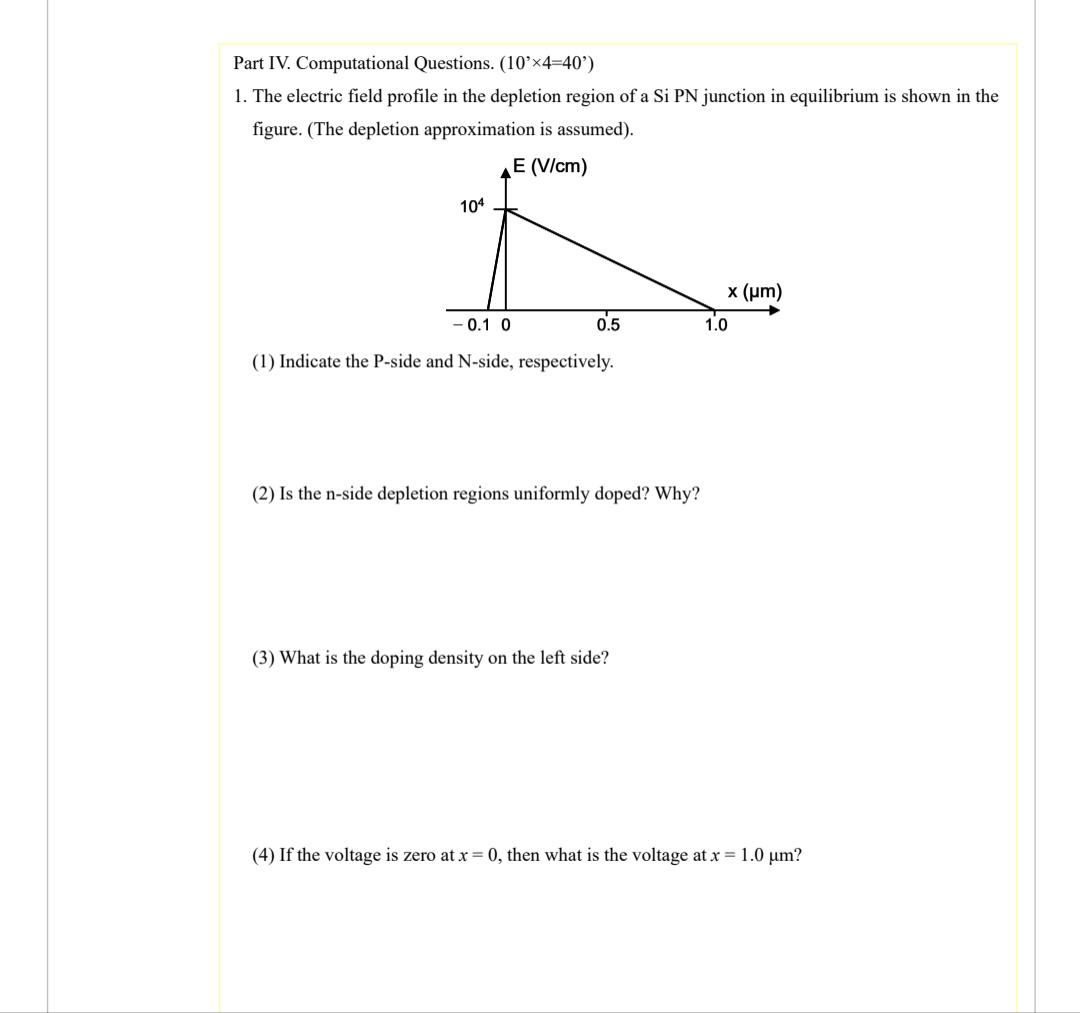 Part IV. Computational Questions. \( \left(10^{\prime} \times 4=40^{\prime}\right) \)
1. The electric field profile in the de