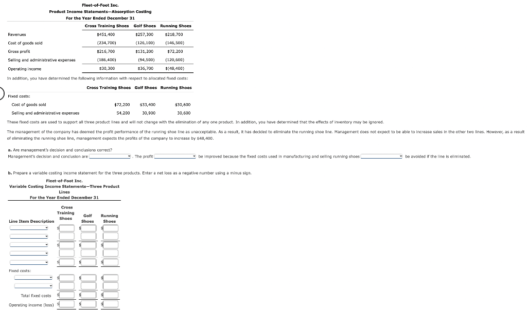 Solved Fleet-of-Foot Inc. Product Income | Chegg.com
