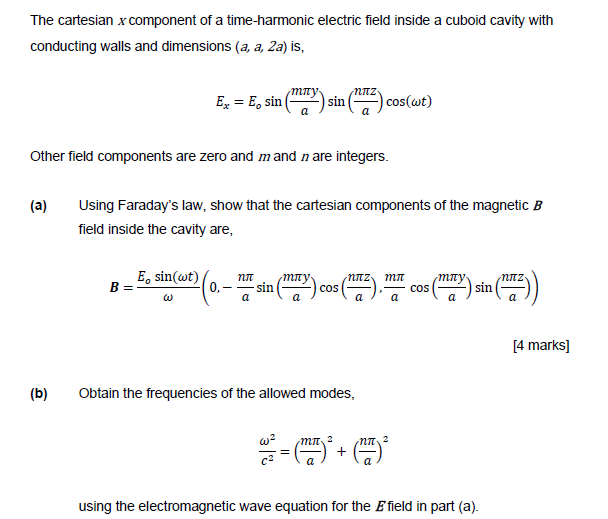 Solved The cartesian x component of a time-harmonic electric | Chegg.com