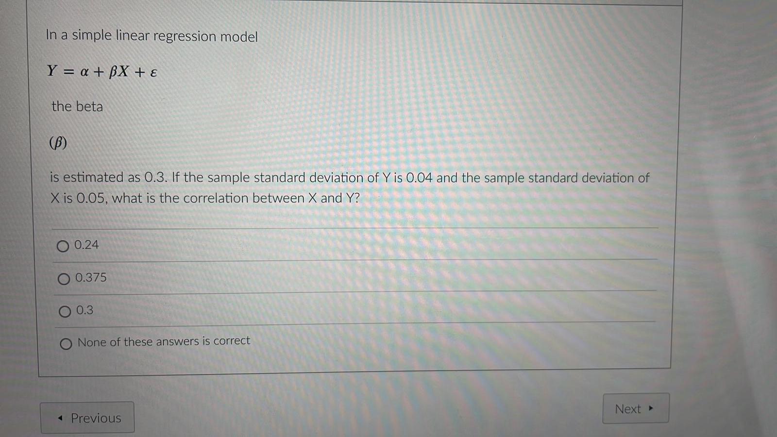 Solved In a simple linear regression model Y=α+βX+ε the beta | Chegg.com