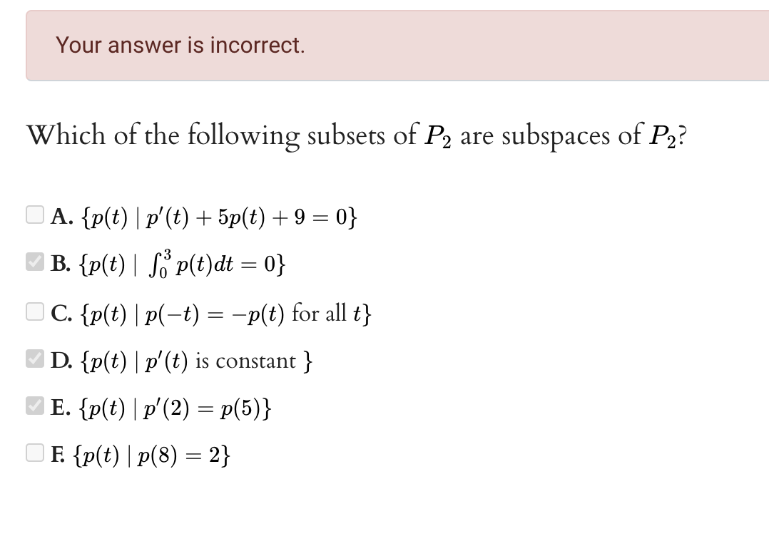 Solved Which Of The Following Subsets Of P2 Are Subspaces Of | Chegg.com