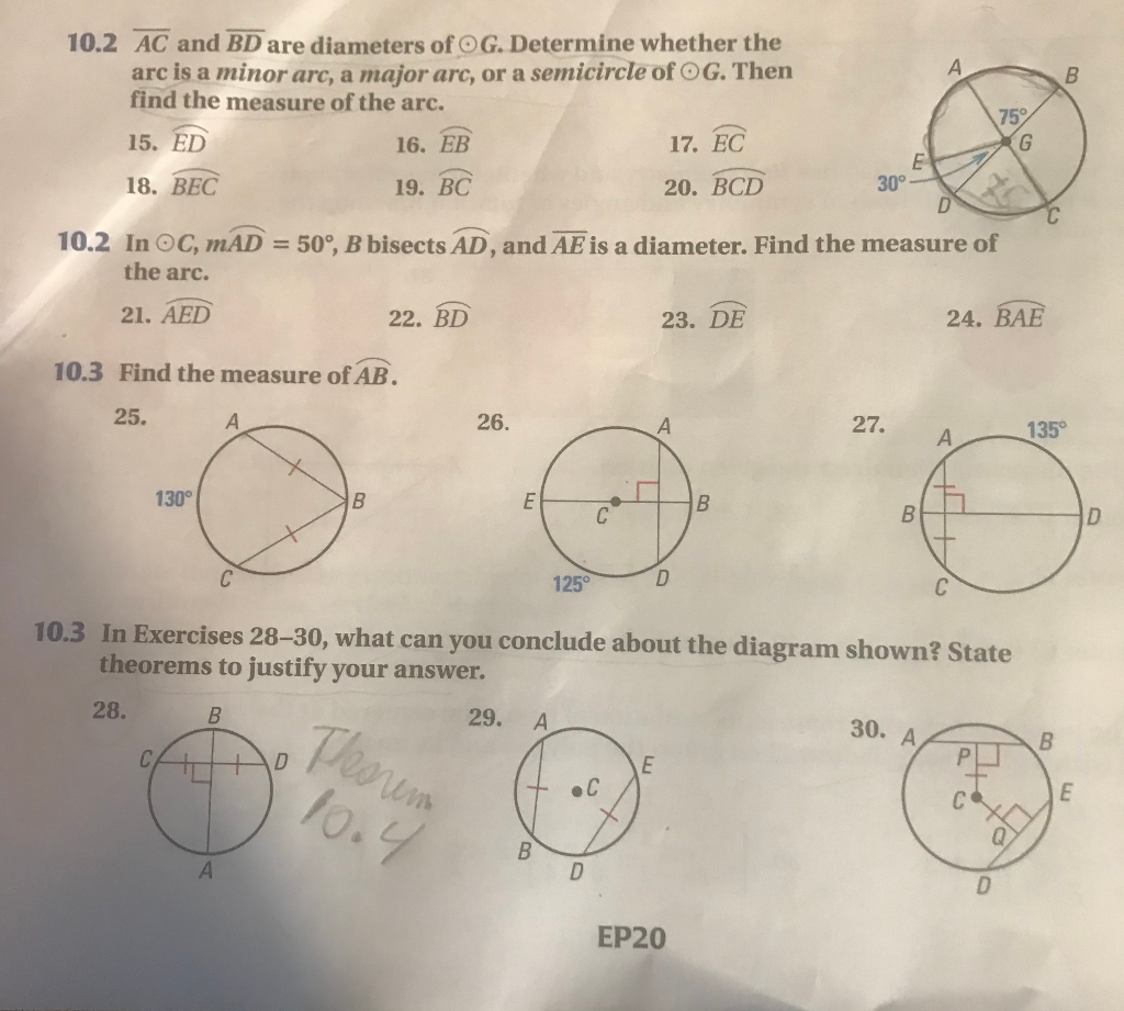 Solved 10 2 Ac And Are Diameters Of O G Determine Chegg Com