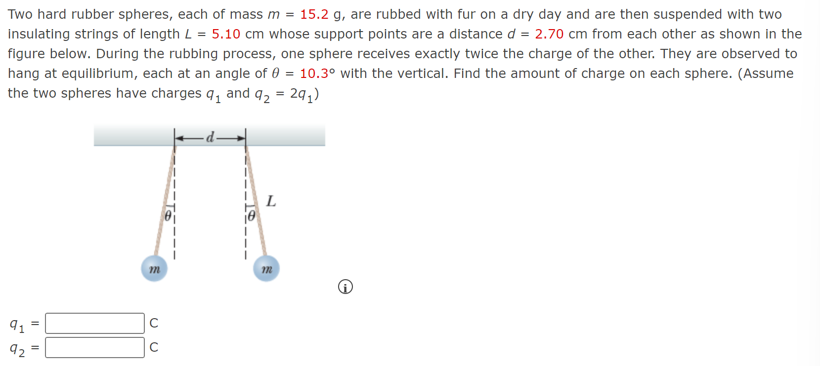 Solved Two hard rubber spheres, each of mass m=15.2 g, are