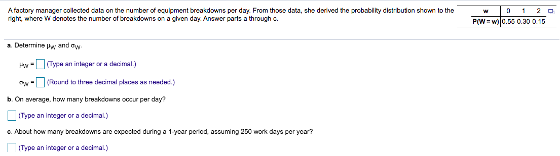 Solved w A factory manager collected data on the number of | Chegg.com