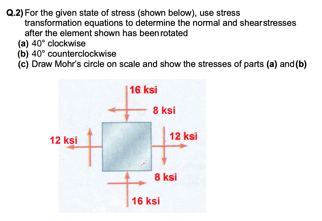 Solved Q.2) For The Given State Of Stress (shown Below), Use | Chegg.com