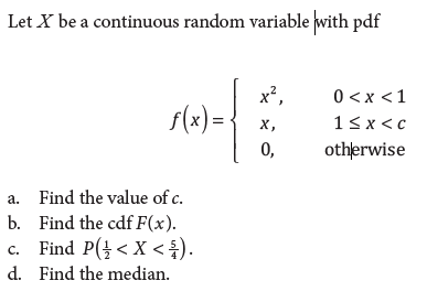 Solved Let X be a continuous random variable with pdf 16 | Chegg.com