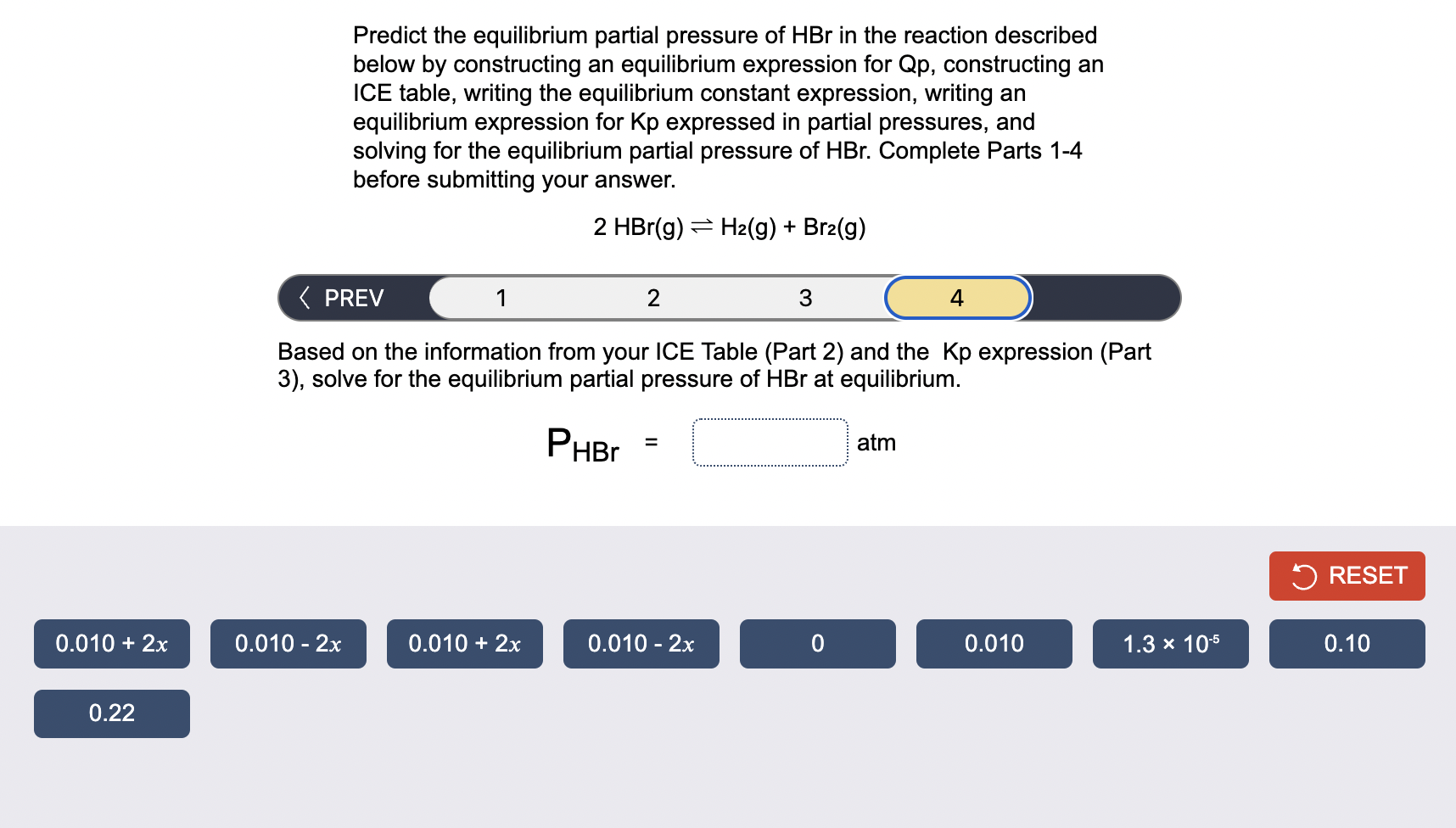 Solved Predict the equilibrium partial pressure of HBr in | Chegg.com