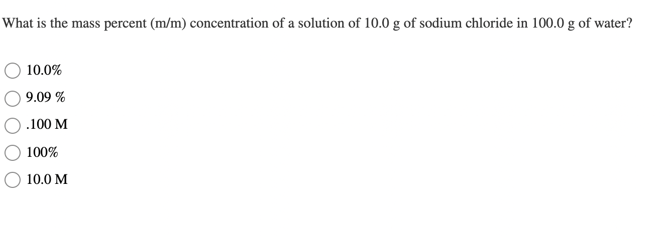 Solved What is the mass percent (m/m) concentration of a | Chegg.com